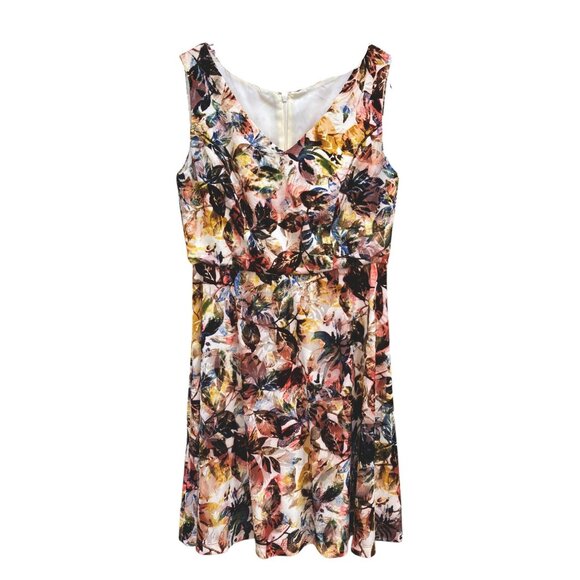 Y2K Burnout Velvet Fall Leaves Dress M V Neck Babydoll Neutral HOCO Formal - Picture 2 of 5